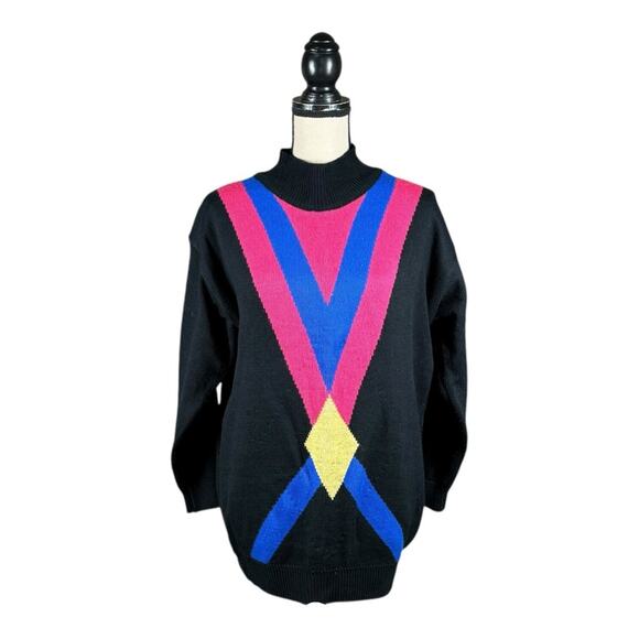 Vintage 80’s Maurada Geometric Print Mock Neck Sweater - Picture 1 of 4